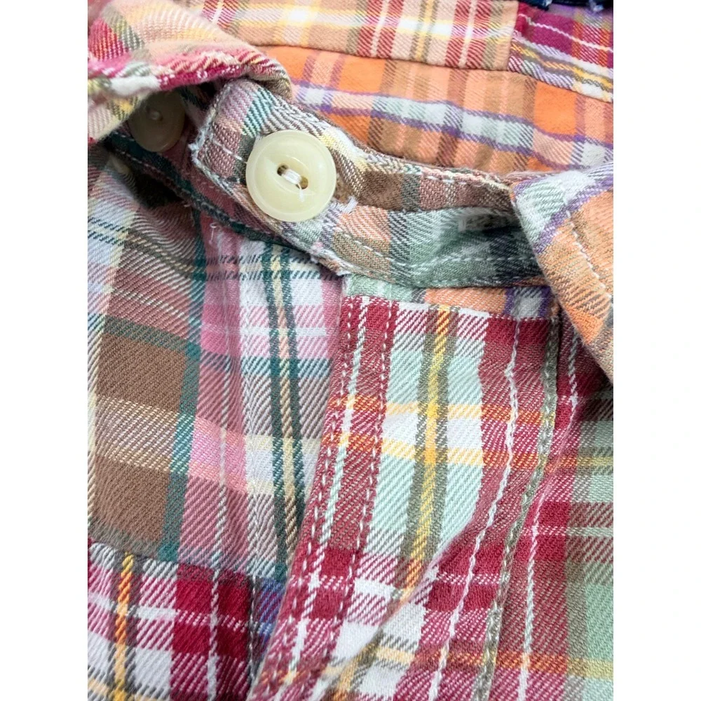 Polo Ralph Lauren Patchwork Madras Plaid Shirt Men XL Long Sleeve Multicolor